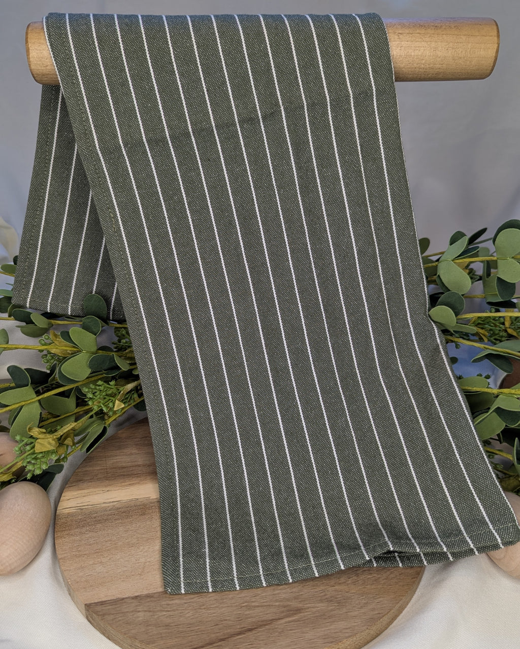 Canvas Tea Towel 2 pack / Green with White stripes