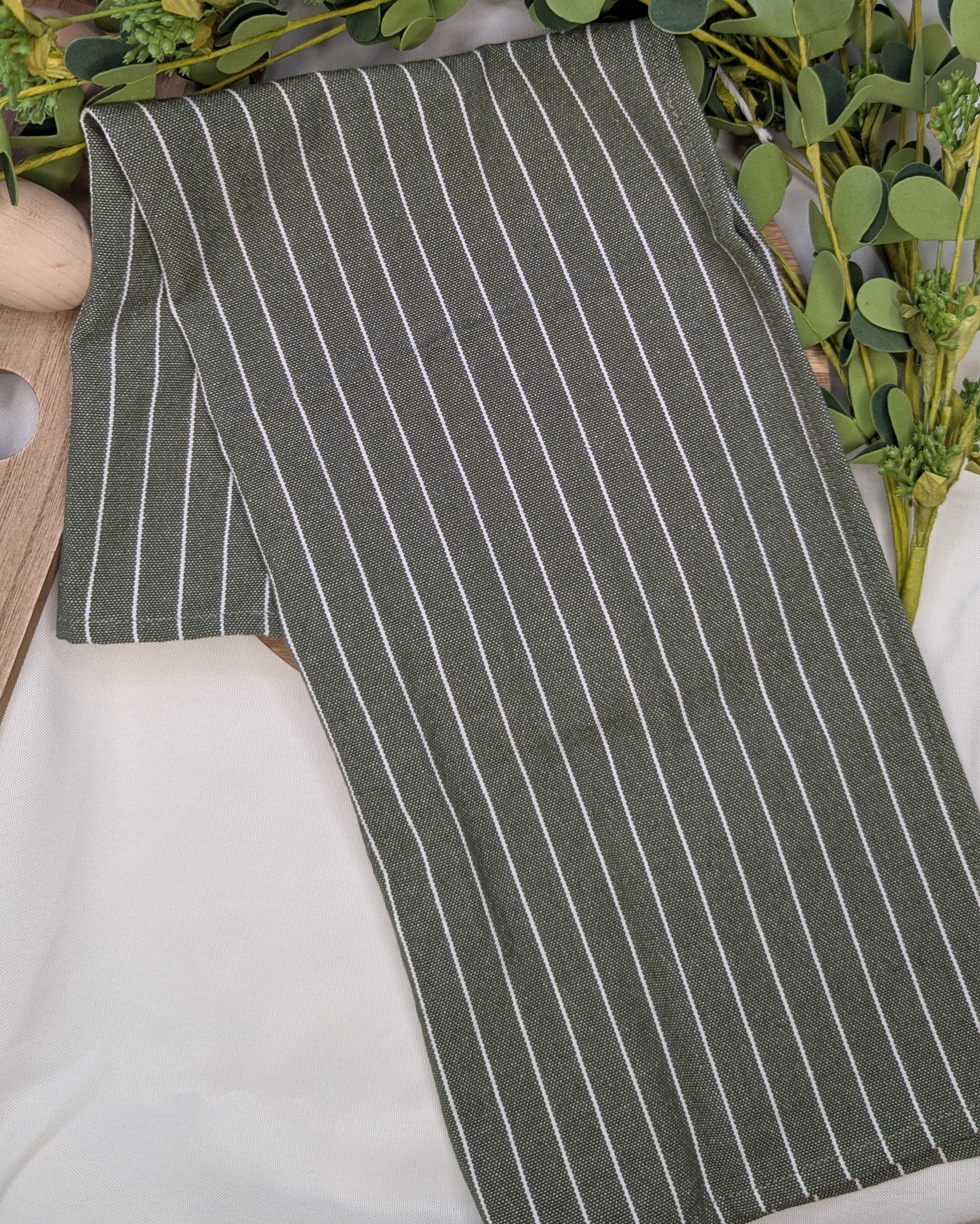 Canvas Tea Towel 2 pack / Green with White stripes