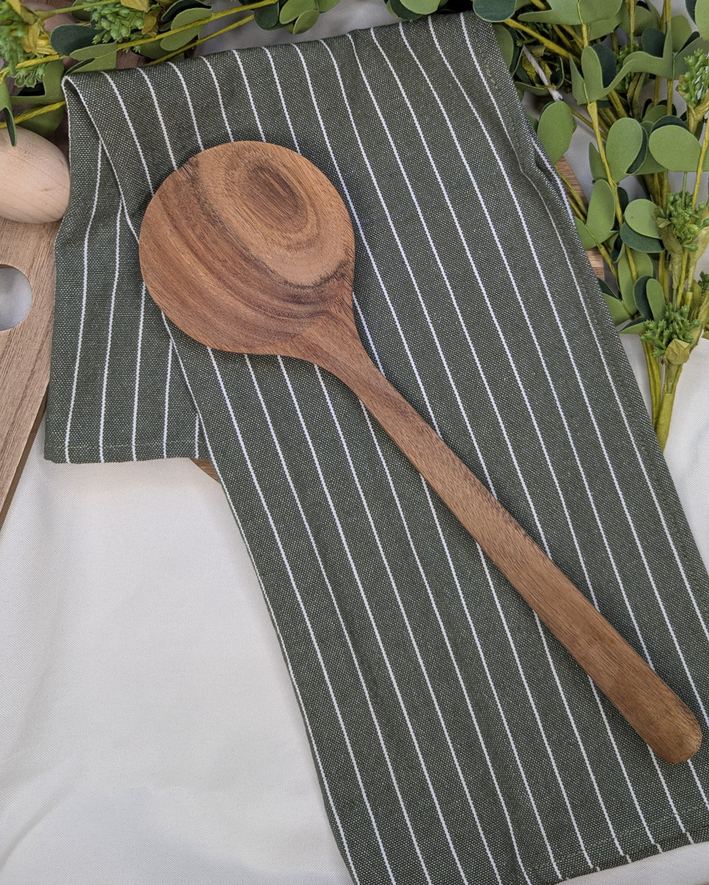 Canvas Tea Towel 2 pack / Green with White stripes