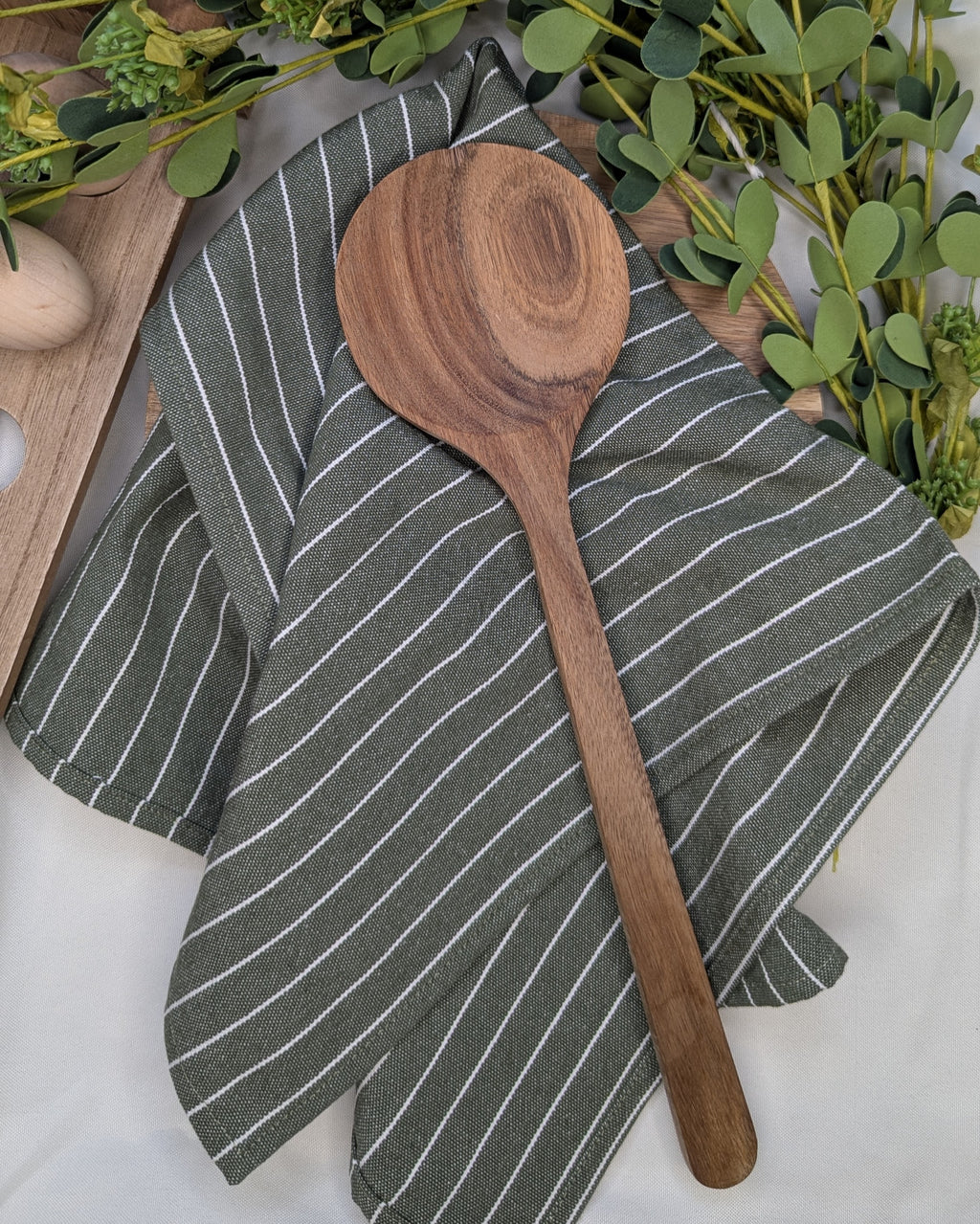 Canvas Tea Towel 2 pack / Green with White stripes