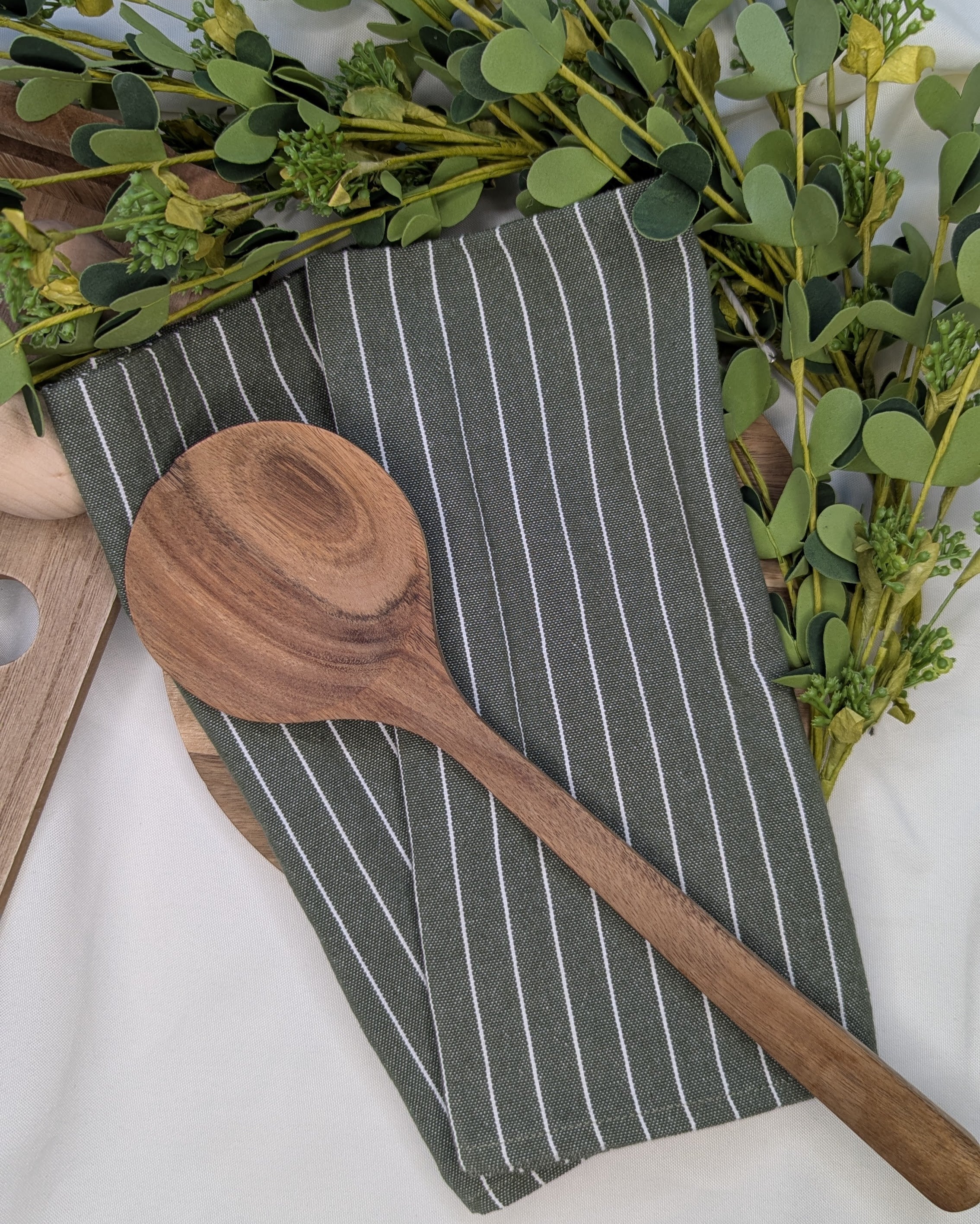 Canvas Tea Towel 2 pack / Green with White stripes