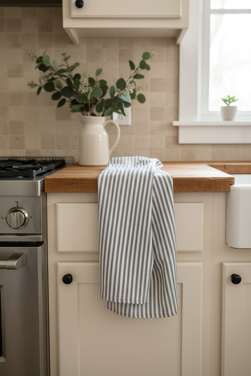 Canvas Tea Towel 2 pack / Black and white striped