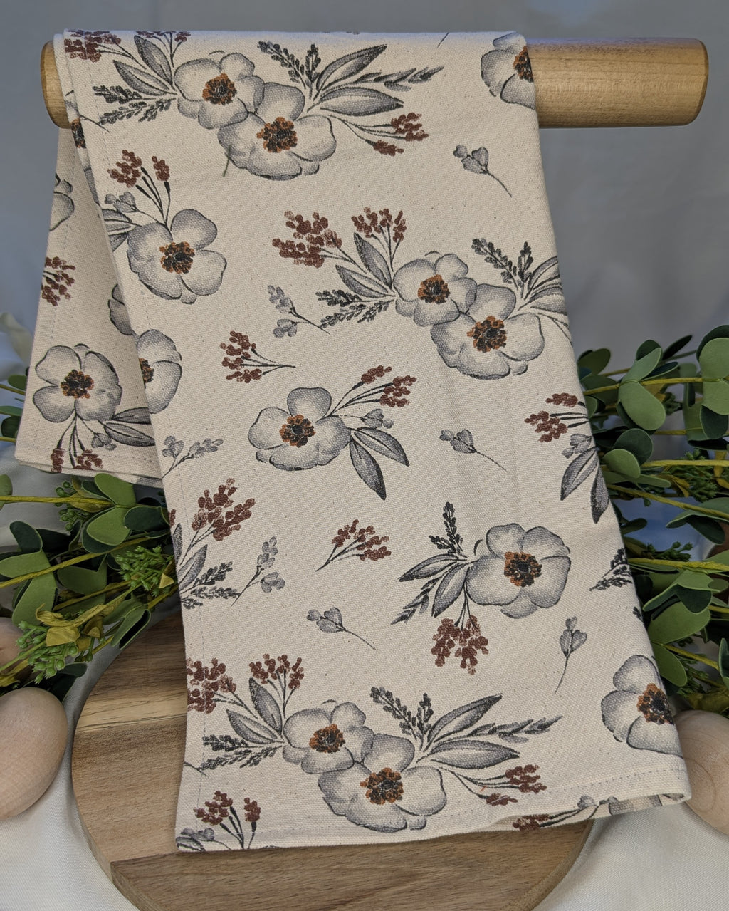 Canvas Tea Towel 2 pack / Gray Flower