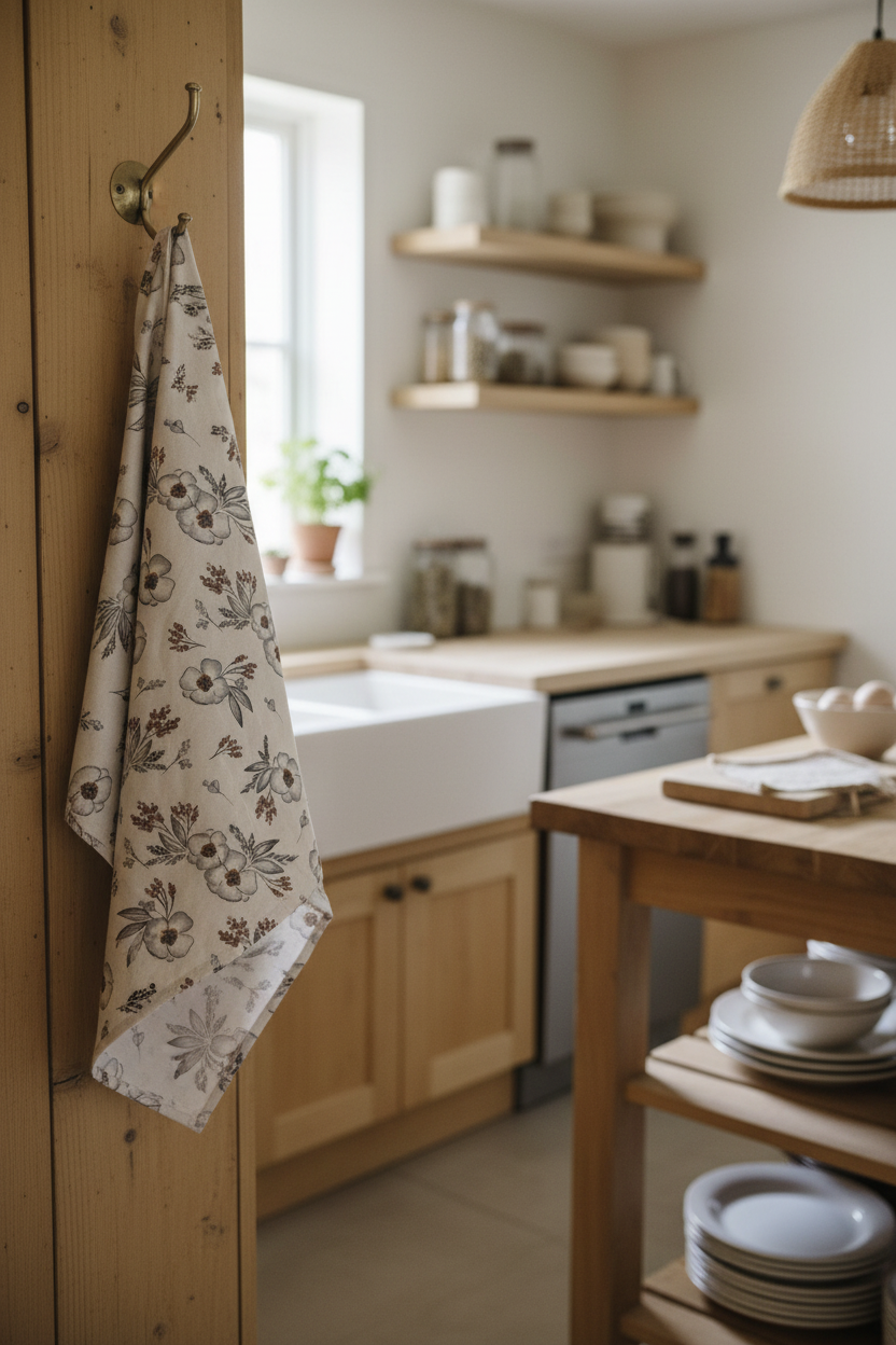 Canvas Tea Towel 2 pack / Gray Flower