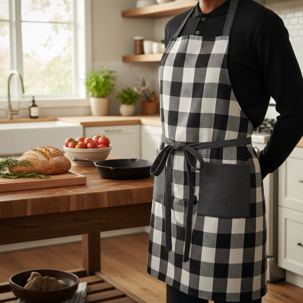 Classic Apron in Black Buffalo Plaid - Styled Product Image