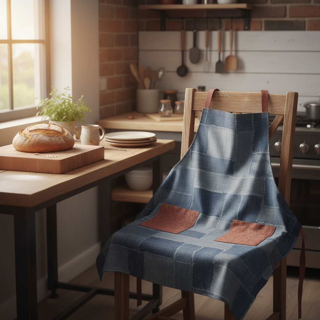 Classic Apron in Denim Patchwork - Styled Product Image