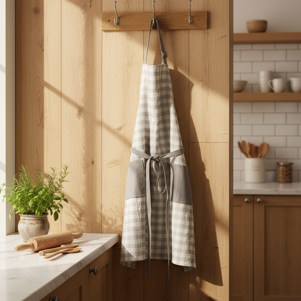 Classic Apron in French Gray Plaid - Styled Product Image
