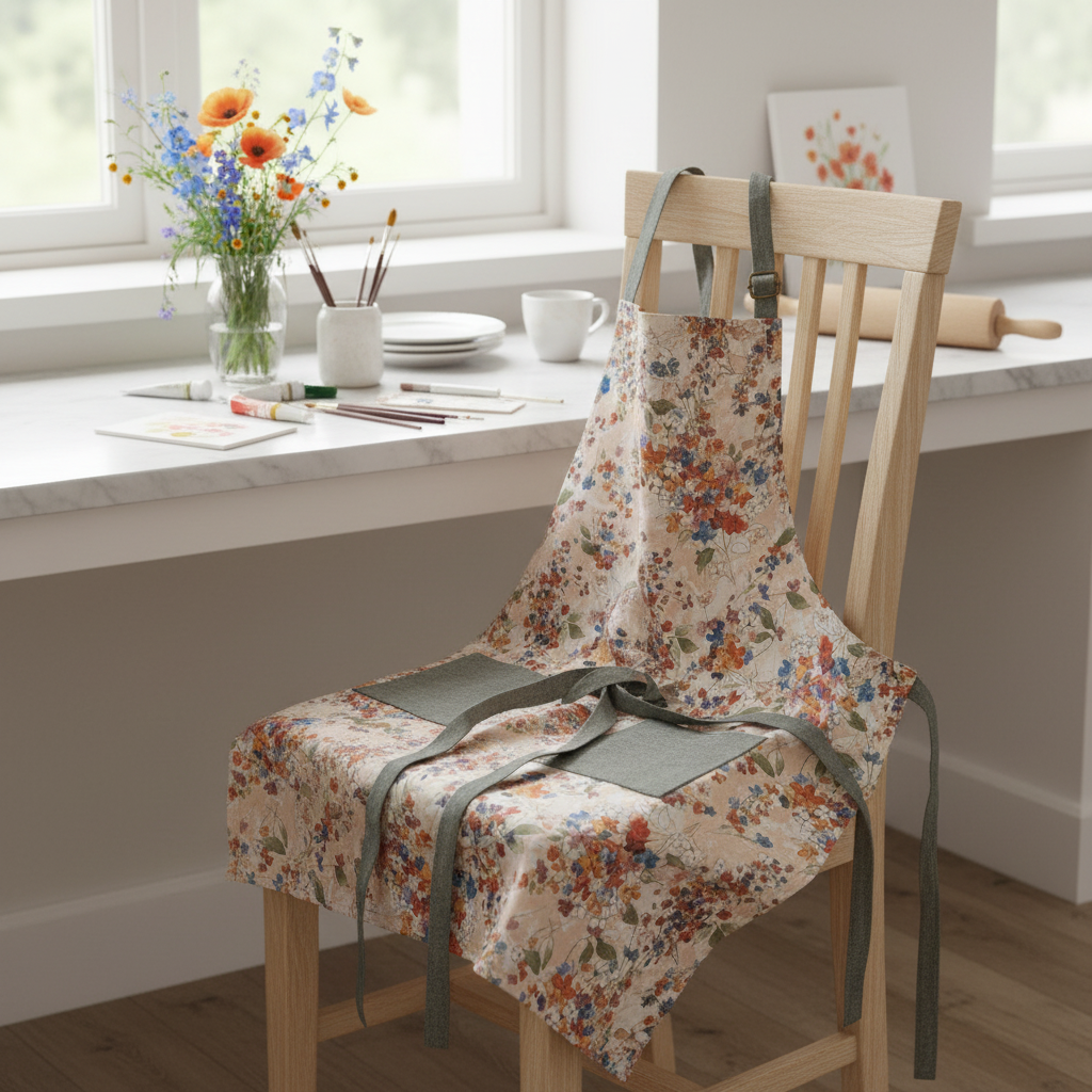 Classic Apron in Watercolor Flowers - Styled Product Image