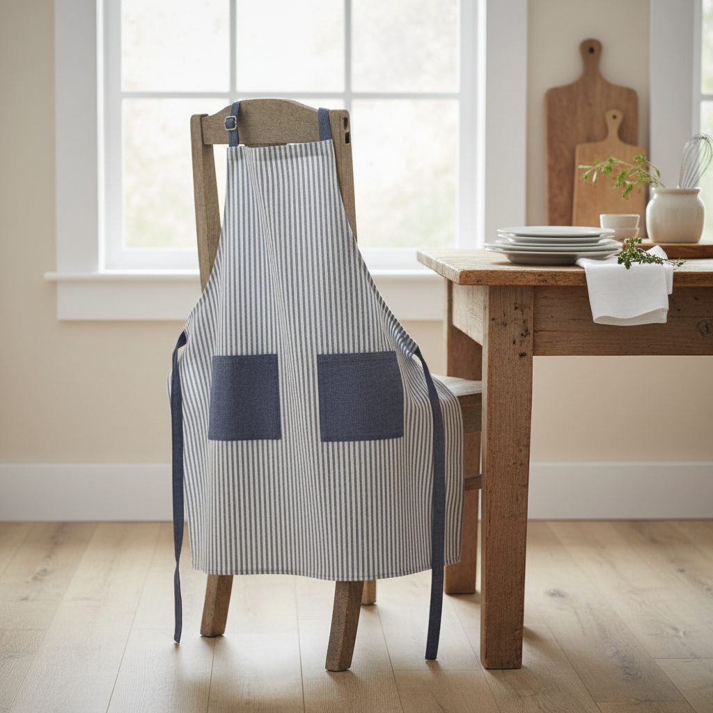 Classic Apron w/ Blue Ticking Stripe - Styled Product Image