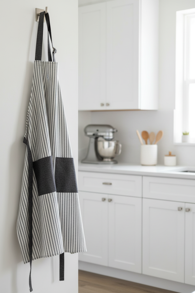 Classic Apron in Black Ticking Stripe