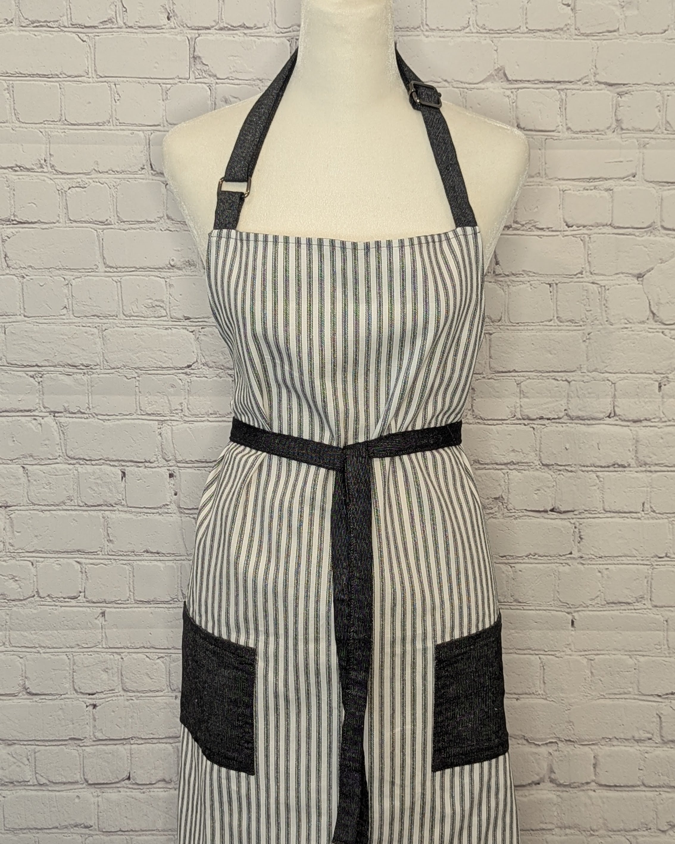 Classic Apron in Black Ticking Stripe