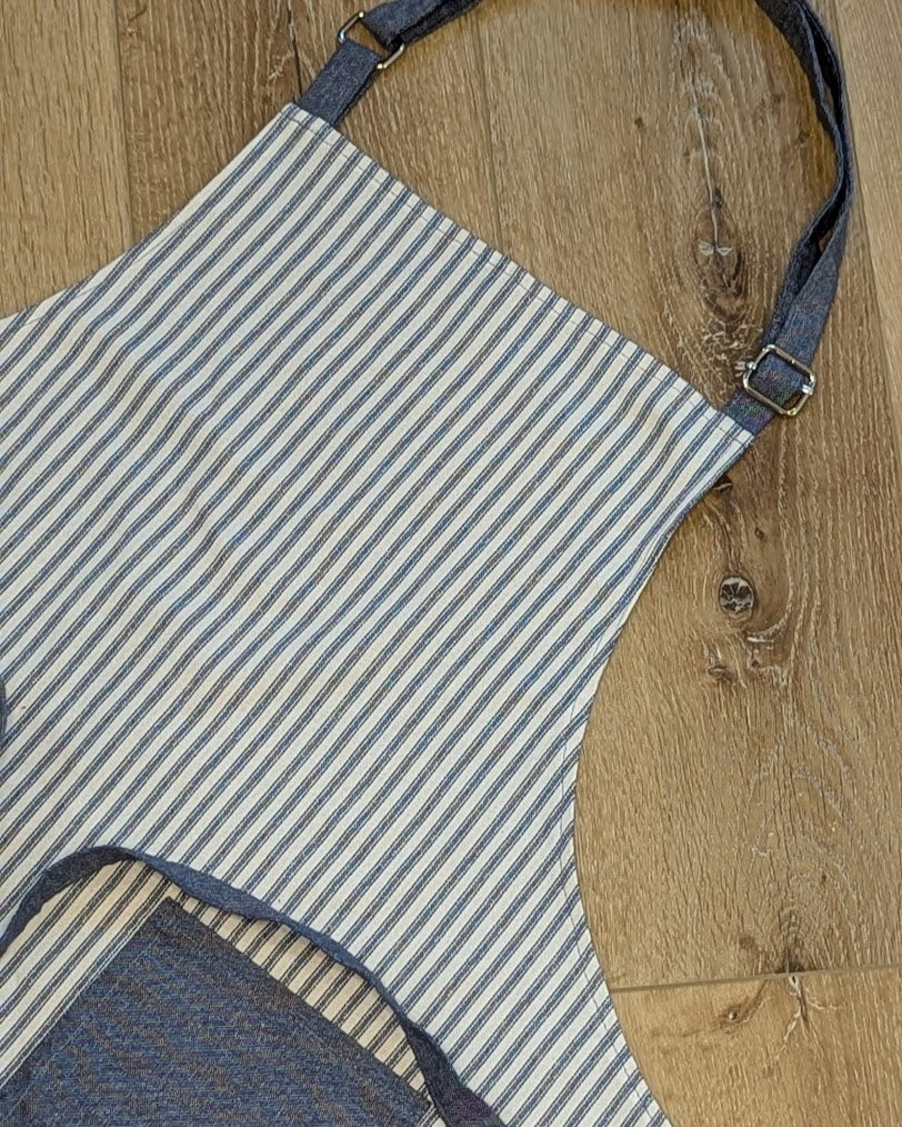 Classic Apron w/ Blue Ticking Stripe