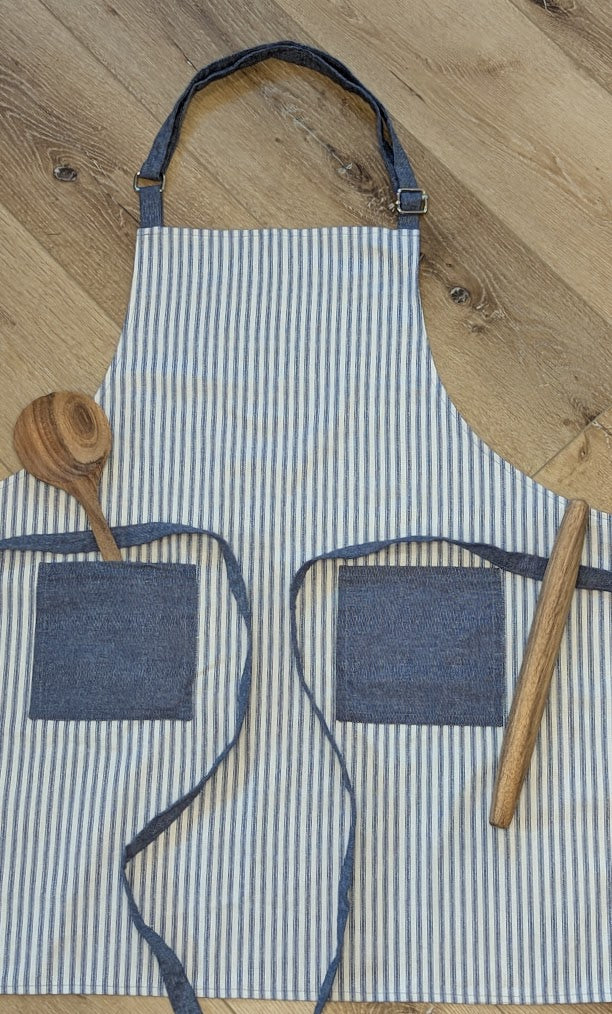 Classic Apron w/ Blue Ticking Stripe