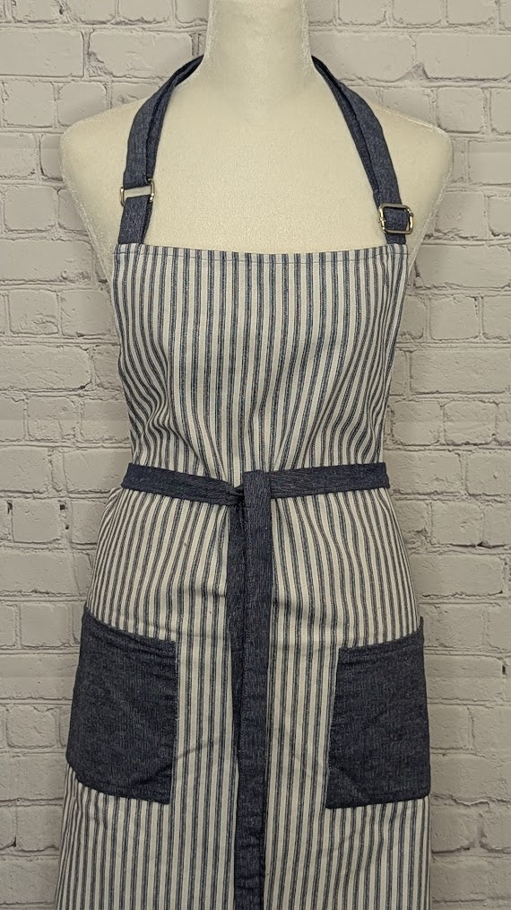 Classic Apron w/ Blue Ticking Stripe