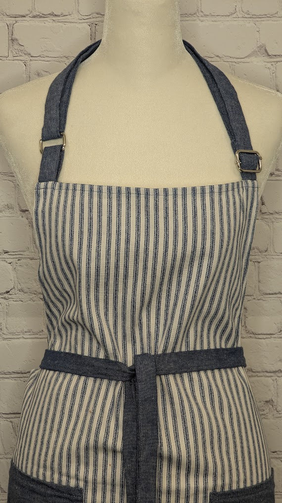 Classic Apron w/ Blue Ticking Stripe