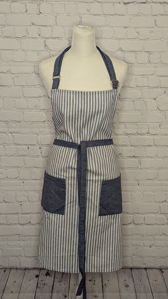 Classic Apron w/ Blue Ticking Stripe