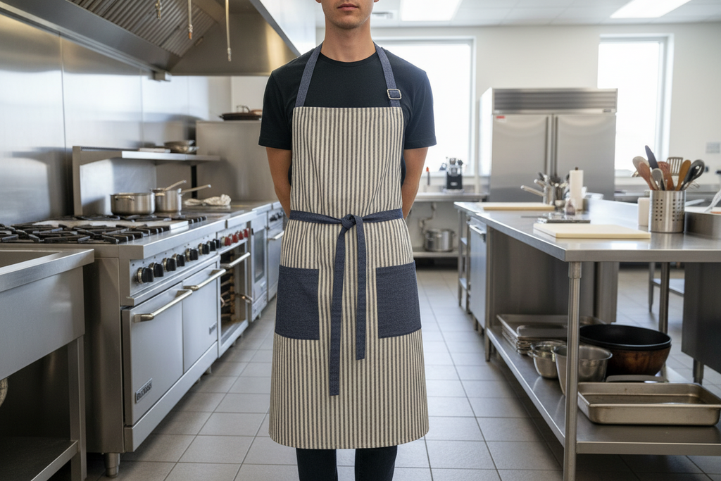 Classic Apron w/ Blue Ticking Stripe