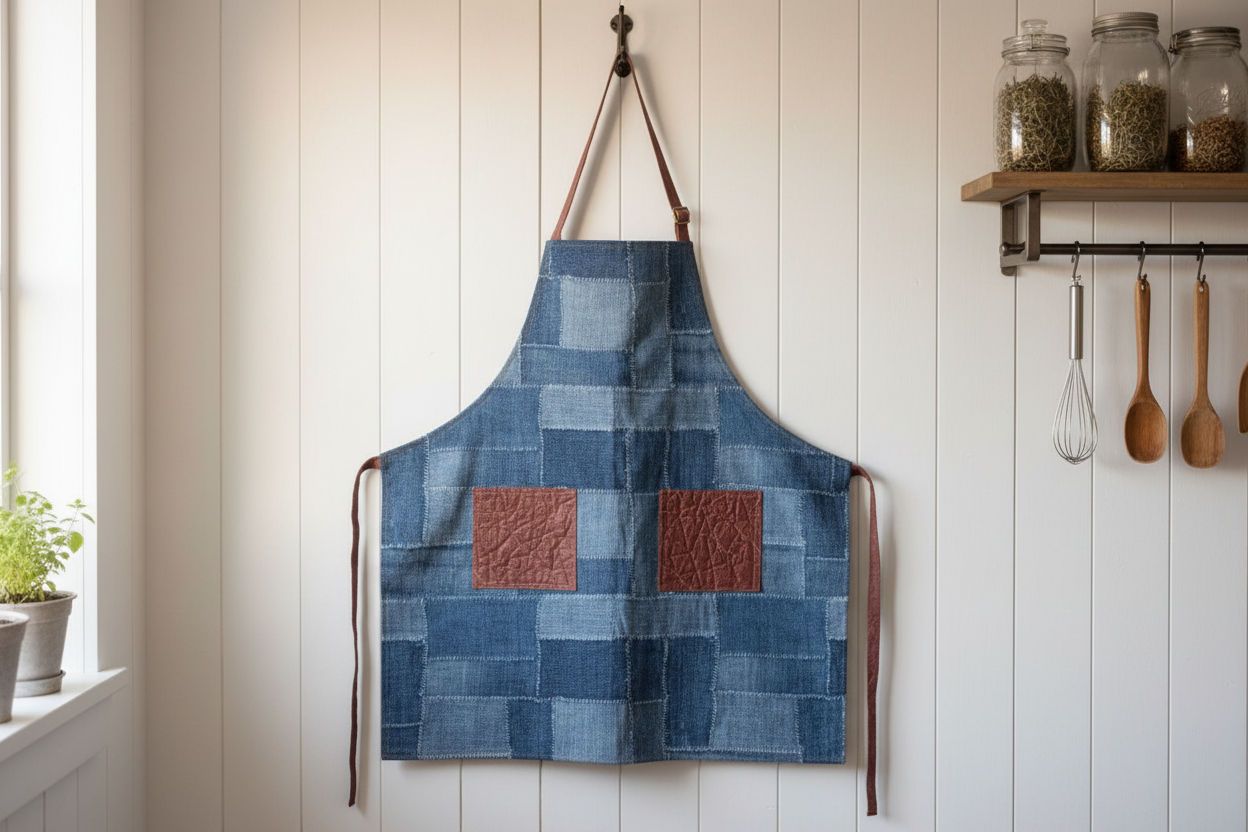 Classic Apron in Denim Patchwork