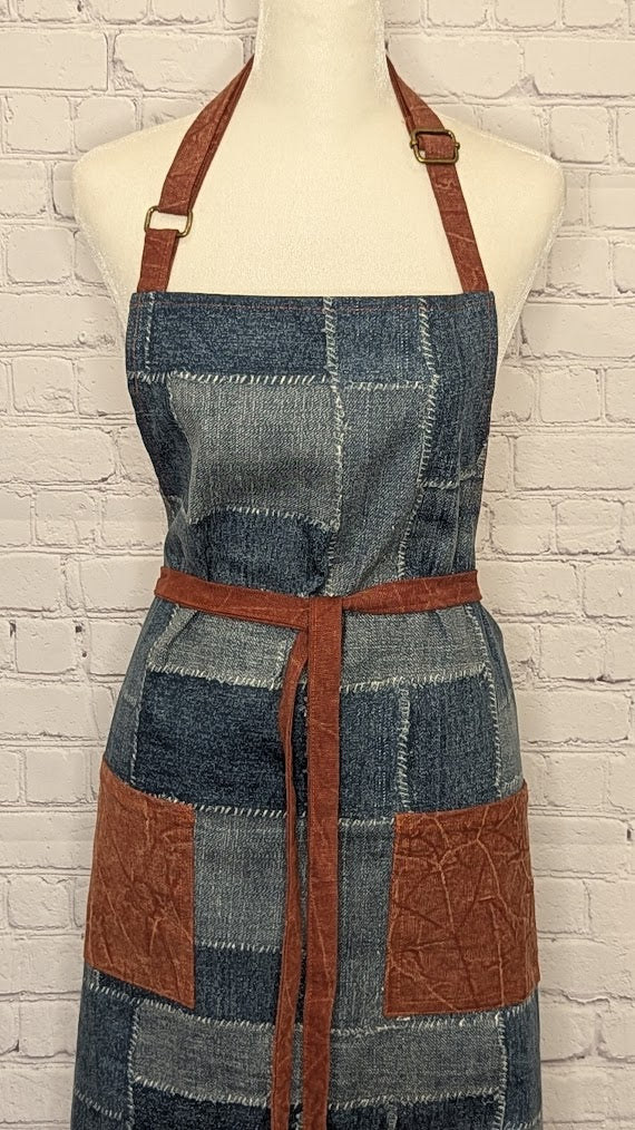 Classic Apron in Denim Patchwork