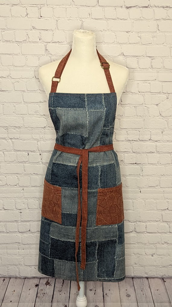 Classic Apron in Denim Patchwork