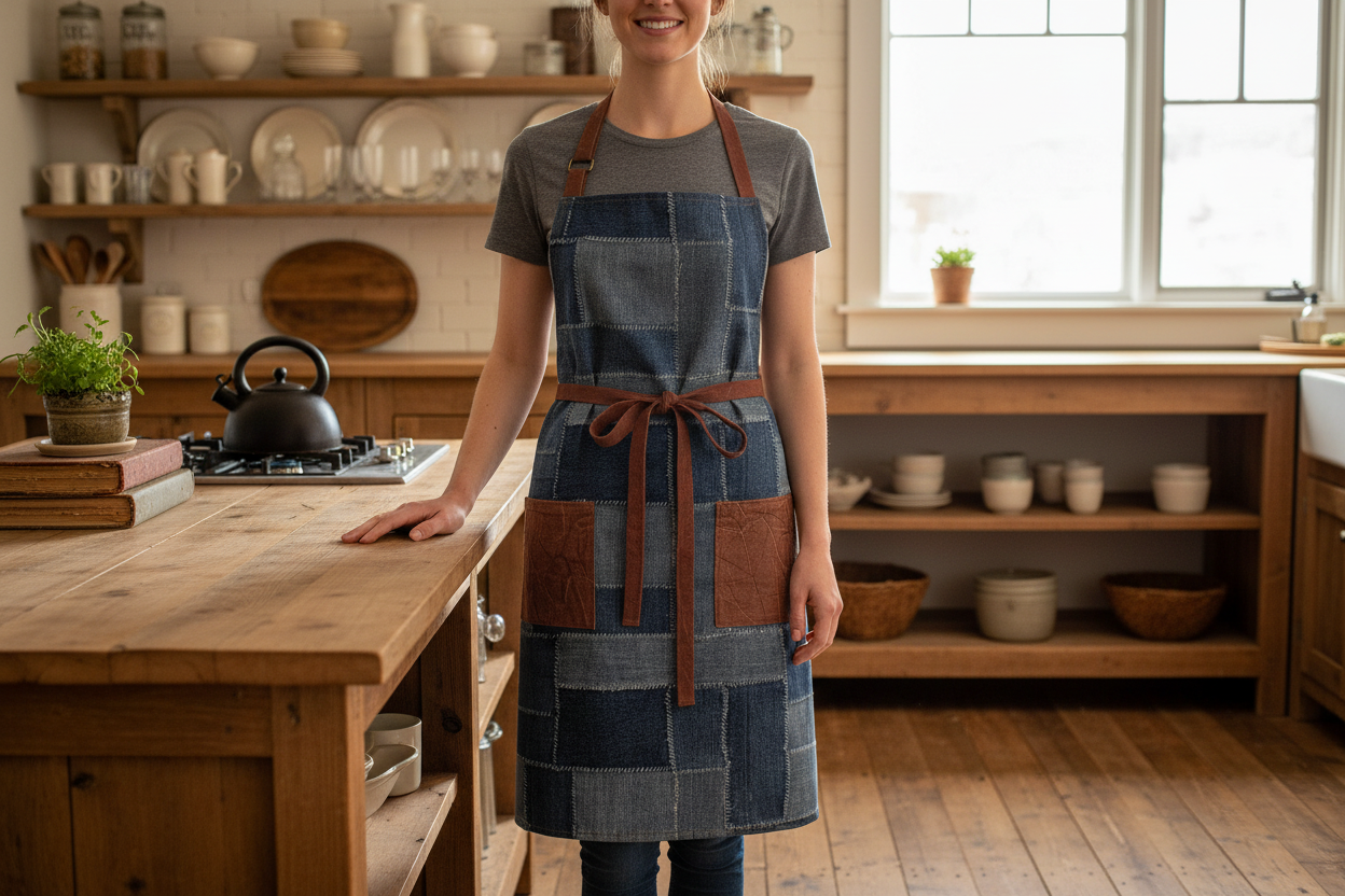 Classic Apron in Denim Patchwork