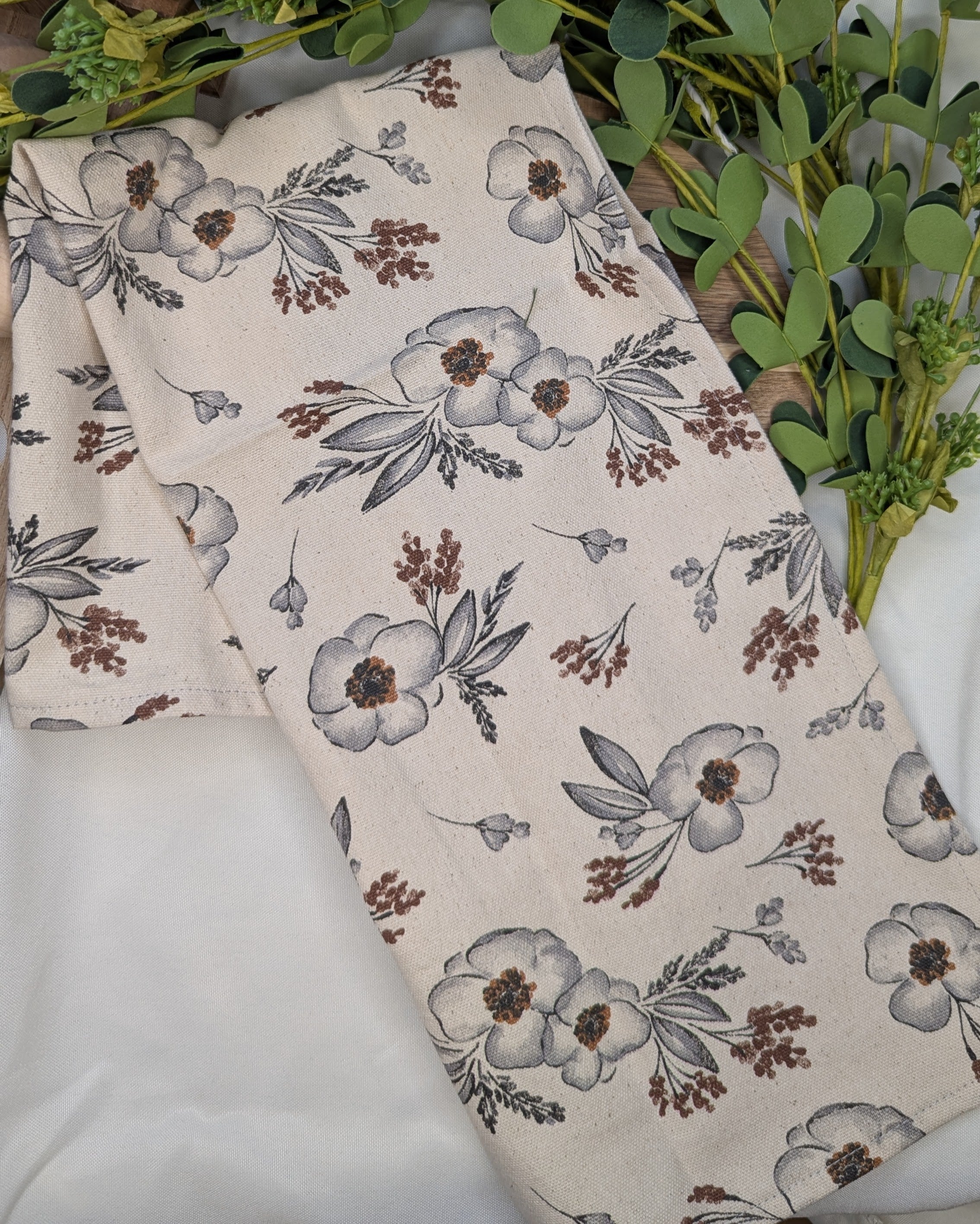 Canvas Tea Towel 2 pack / Gray Flower