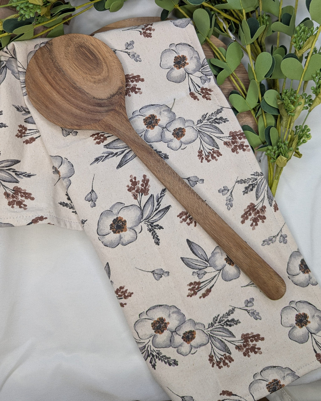 Canvas Tea Towel 2 pack / Gray Flower