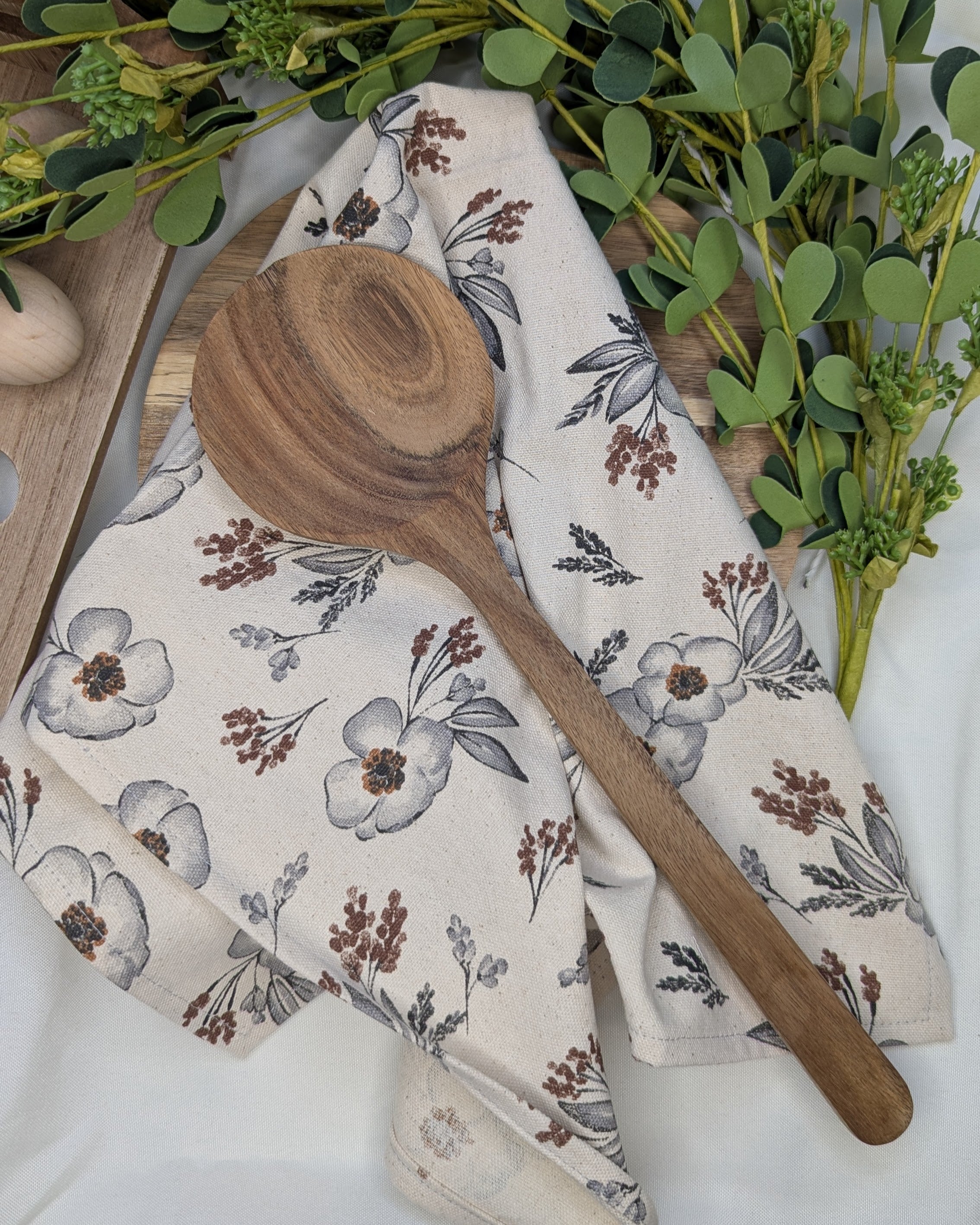 Canvas Tea Towel 2 pack / Gray Flower