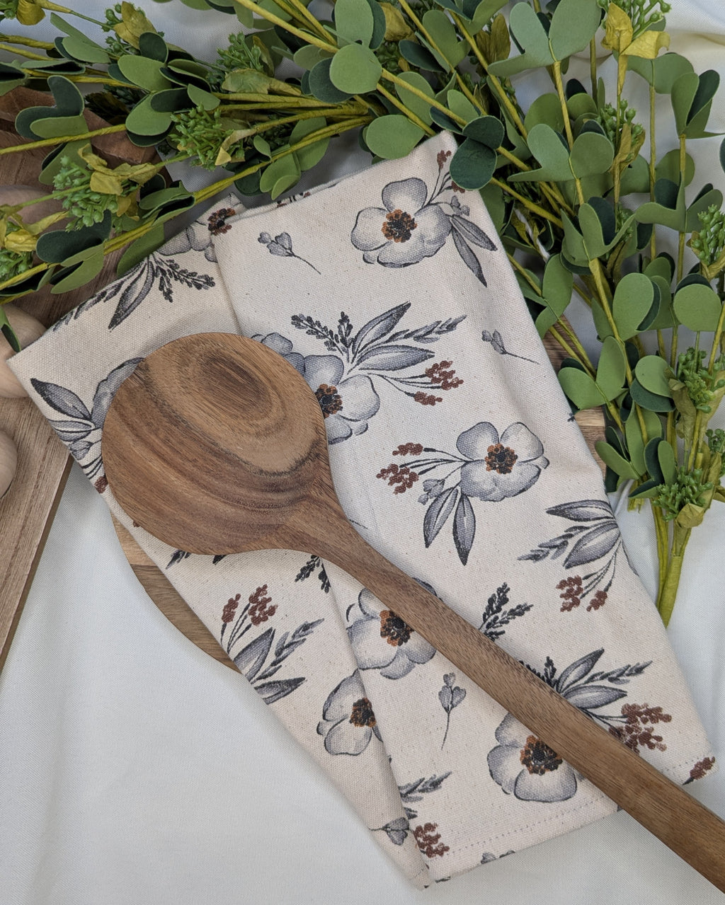 Canvas Tea Towel 2 pack / Gray Flower