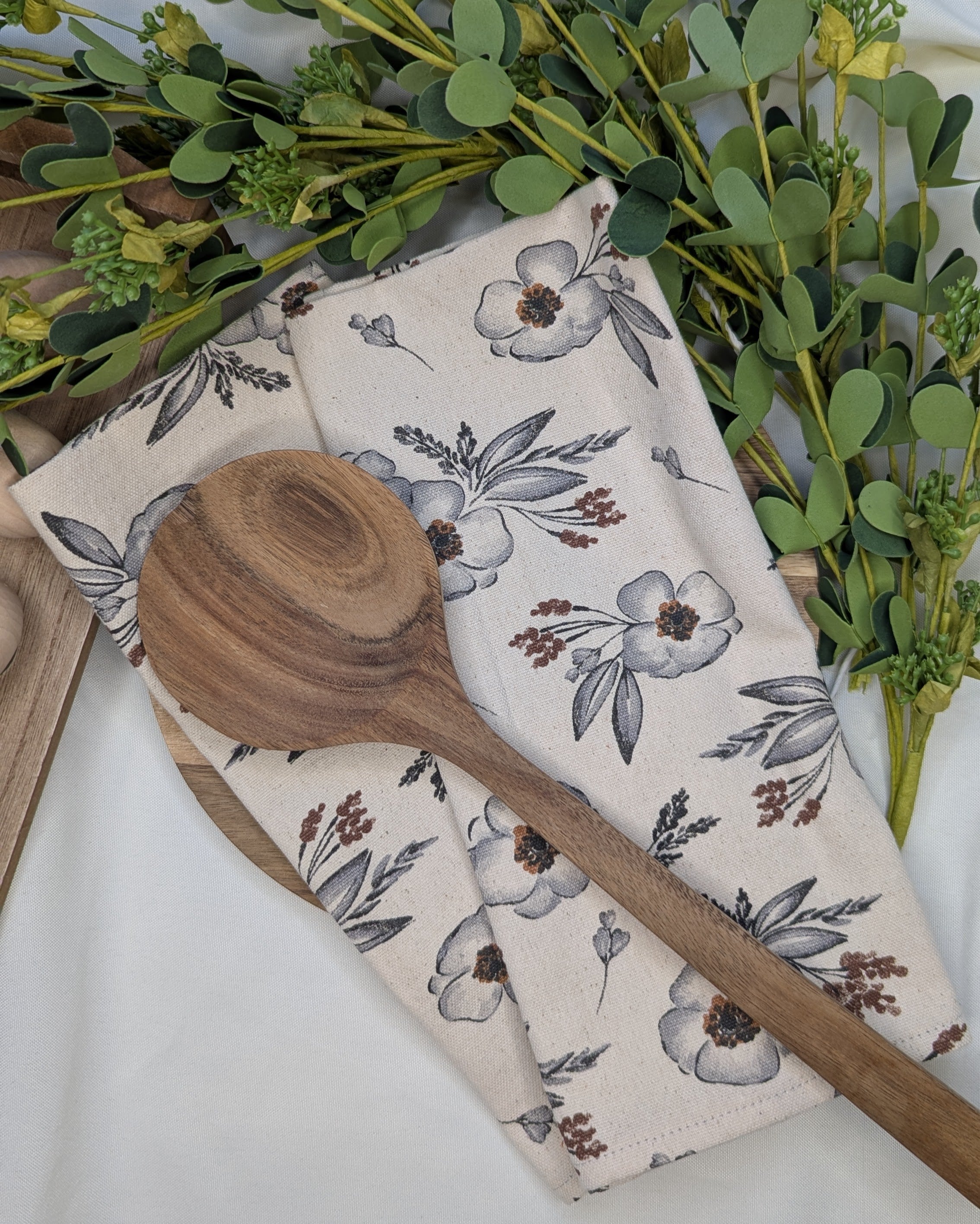 Canvas Tea Towel 2 pack / Gray Flower