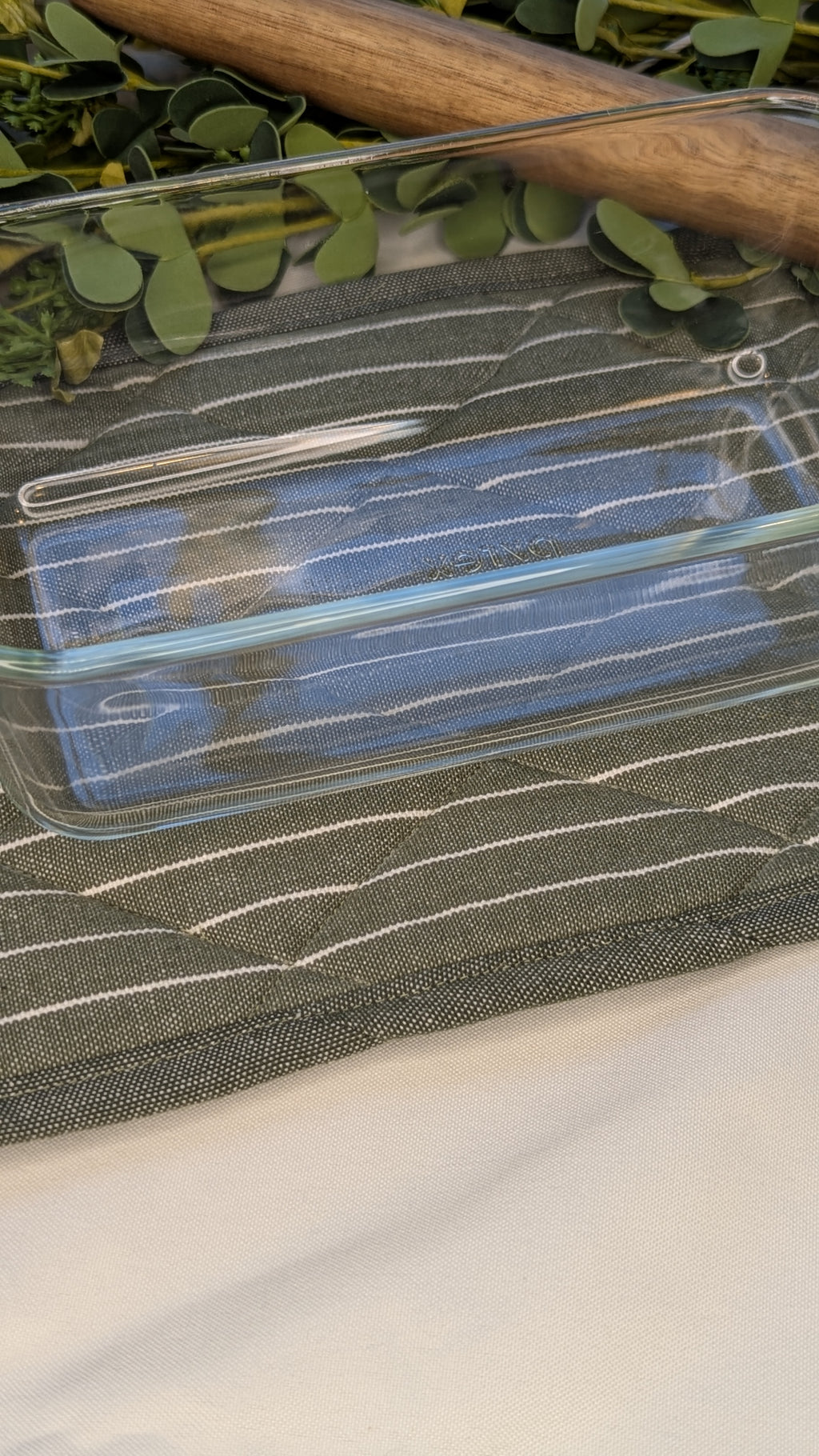 Casserole Hot Pad / Green with White Stripes