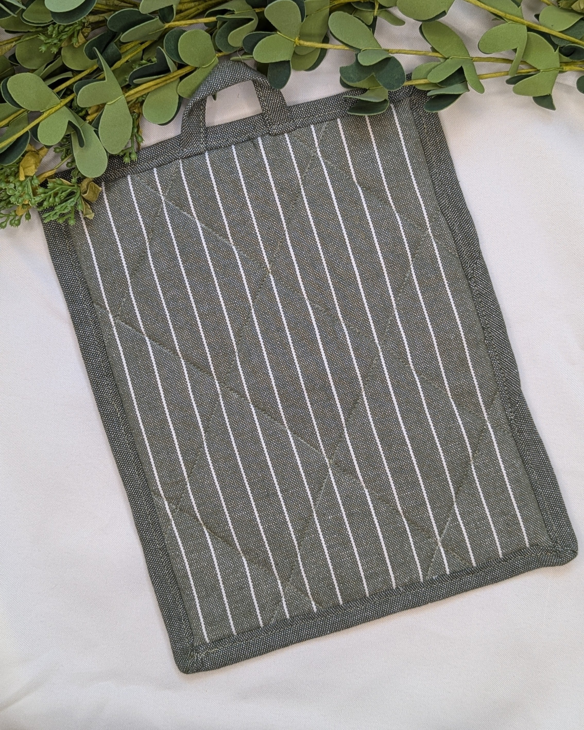 Casserole Hot Pad / Green with White Stripes