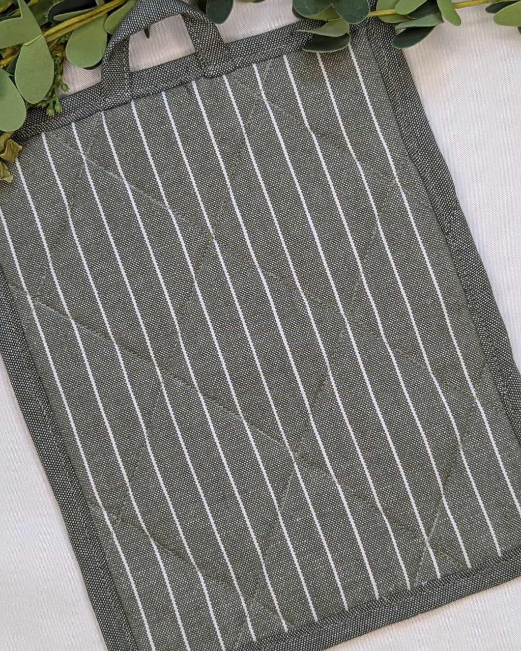 Casserole Hot Pad / Green with White Stripes