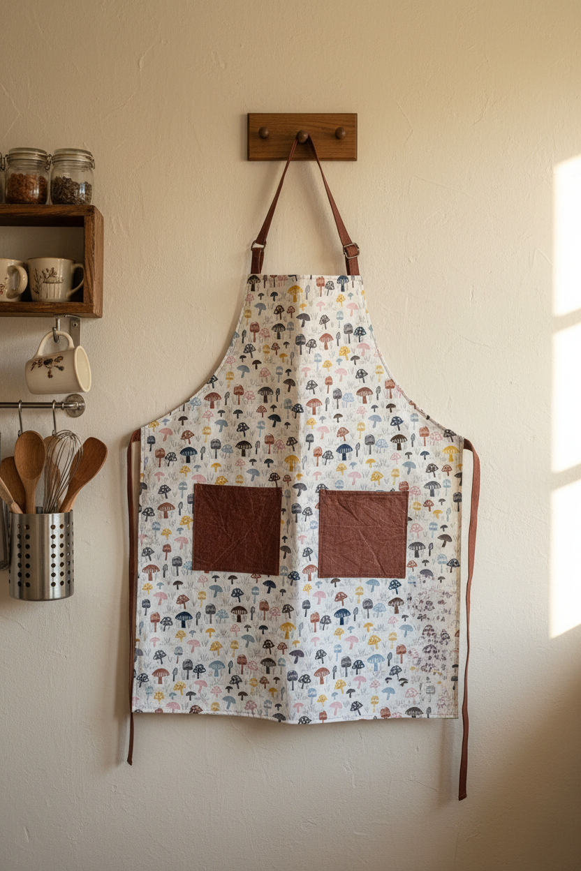 Classic Apron with Multi Colored Mushrooms