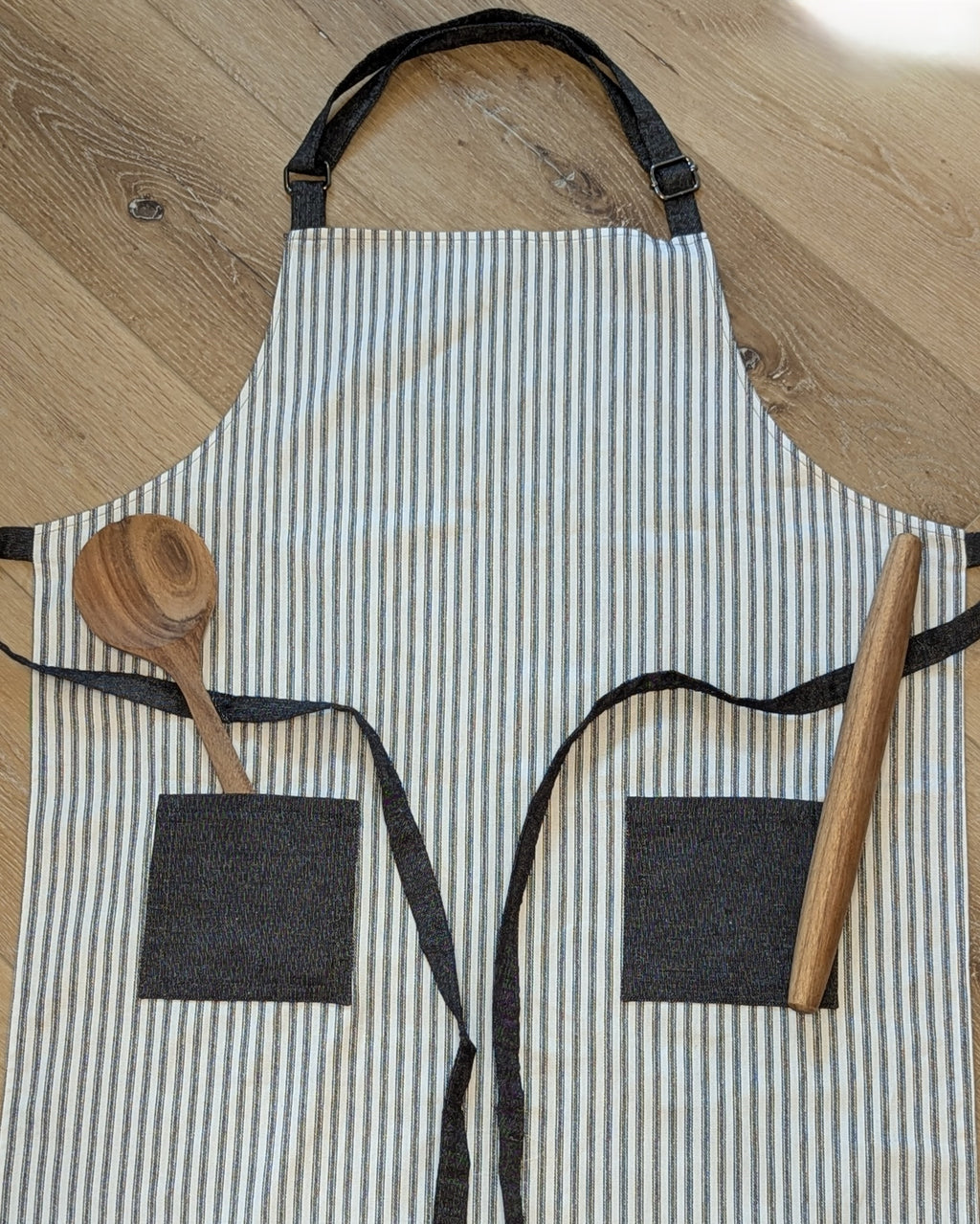 Classic Apron in Black Ticking Stripe