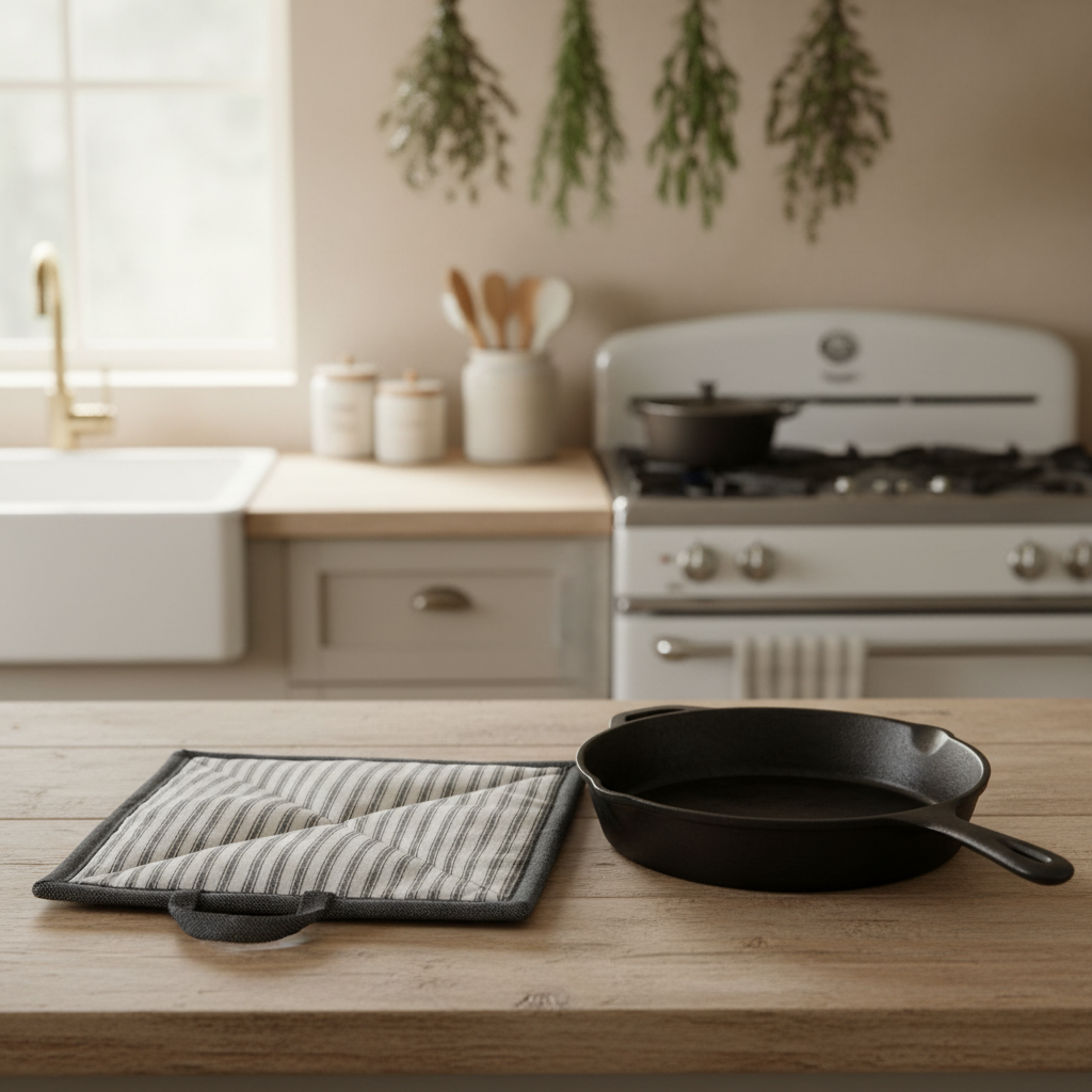 Casserole Hot Pad / Black and white striped