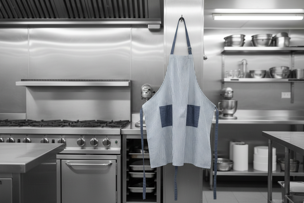 Classic Apron w/ Blue Ticking Stripe