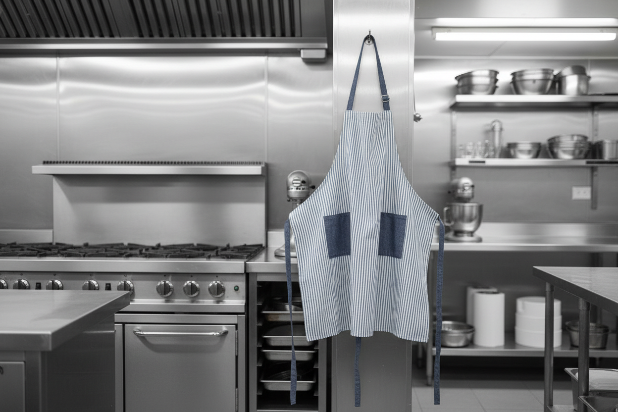Classic Apron w/ Blue Ticking Stripe