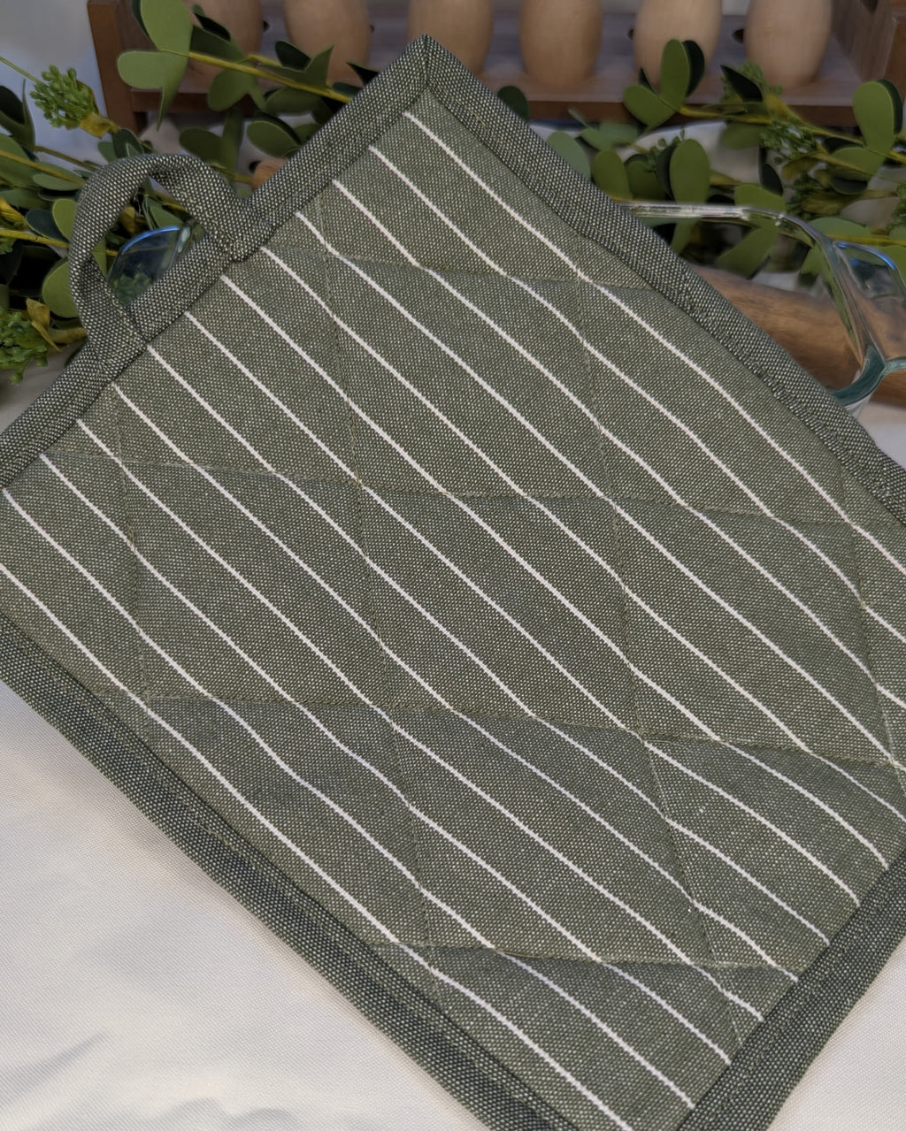 Casserole Hot Pad / Green with White Stripes