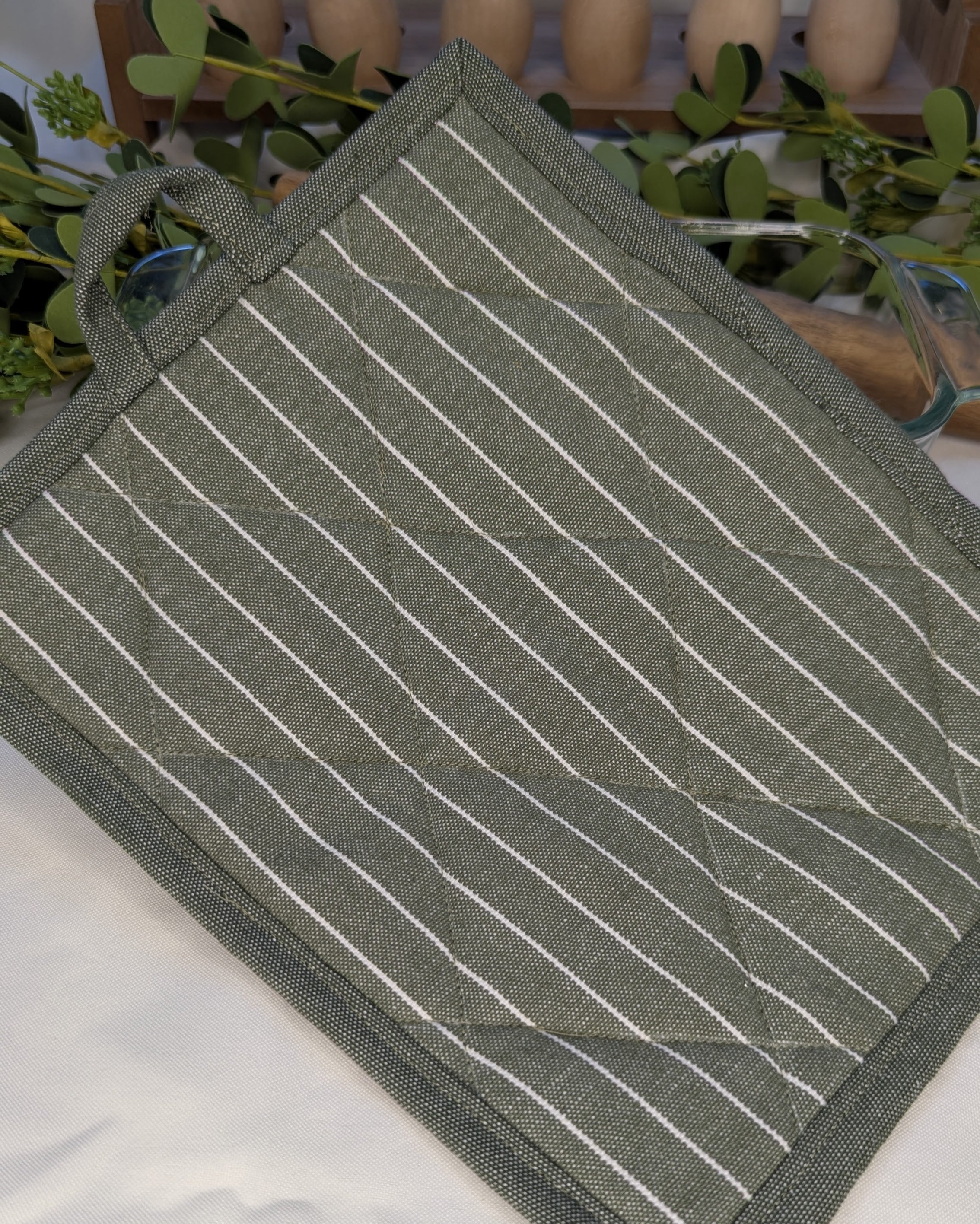 Casserole Hot Pad / Green with White Stripes