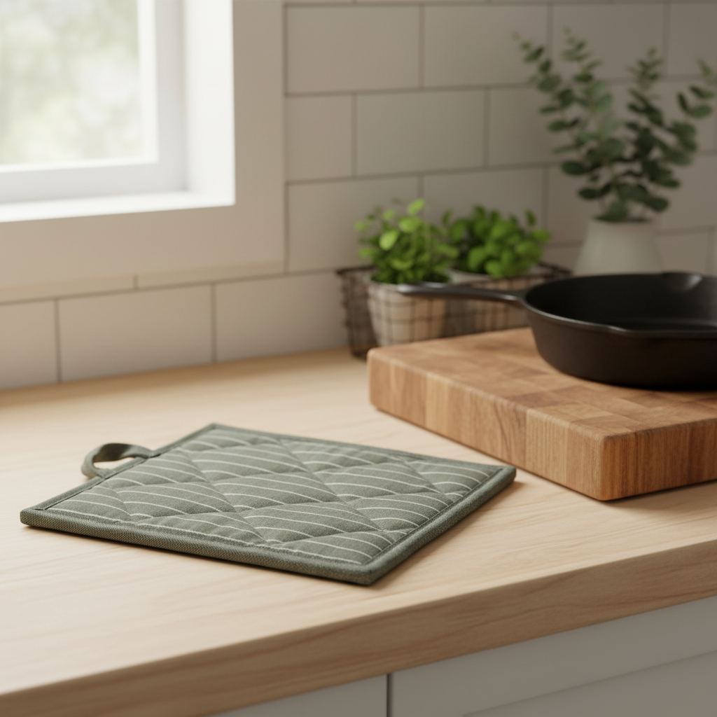 Casserole Hot Pad / Green with White Stripes