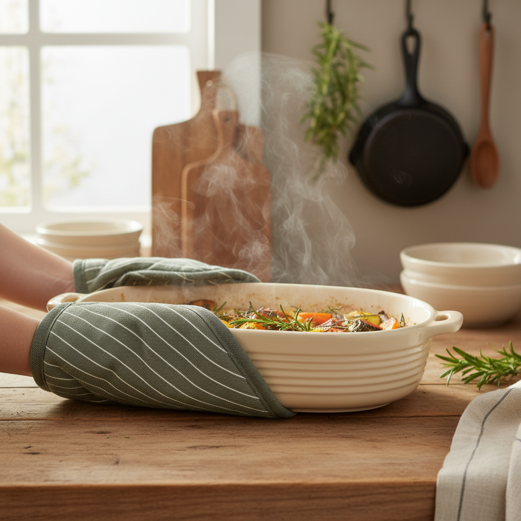 Casserole Hot Pad / Green with White Stripes