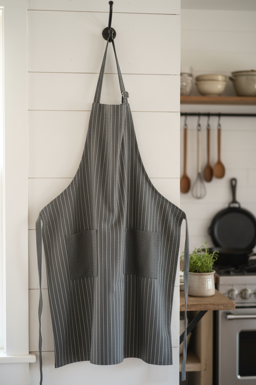 Classic Apron in Olive Green Striped